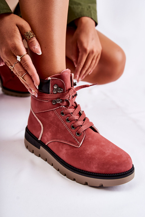 Leather Booties On The Platform Red Ressa