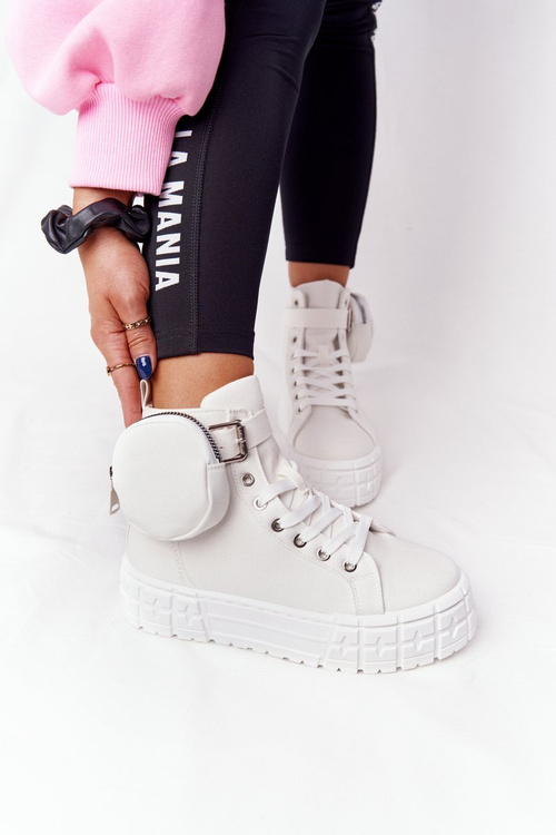 Women's Sneakers On A Platform With A Purse White Popcorn