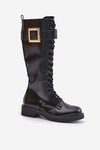 Combat Boots With Decorative Buckle Black Linnealisa