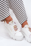 Sneakersy Skóra Naturalna Ozdoba Broszka Ananas Białe CheBello 4651