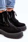 Women's Suede Trapper Boots with Thick Sole and Zipper Black Edivame