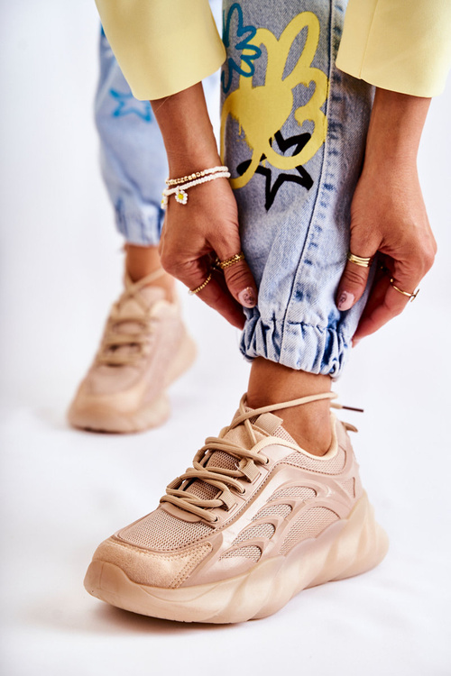 Buty Sportowe Sneakersy Modne Damskie Beżowe Sollero