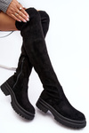 Women's Flat Heel Over-the-Knee Boots Black Silune