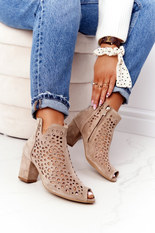 Openwork Leather Boots On A Post Exquisite 1184 Beige