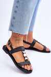 Women's Flat Sandals With A Decorative Belt Black Berry