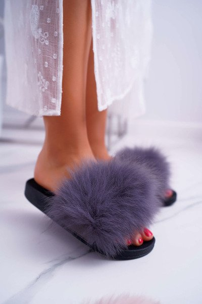 Women's Flip Flops With Fur Grey Mellow