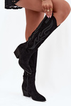 Women's Cowboy Boots With Decoration On Heel Black Jovina