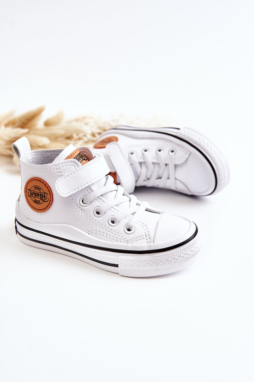 Children's Leather Sneakers With Velcro White Bruni