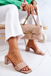 Leather Slippers On High Heel Beige Netty