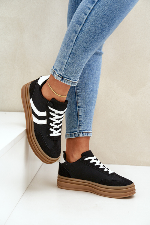 Modne Damskie Sneakersy Na Platformie Czarne Doriwa