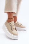 Women's Leather Sneakers on Chunky Platform Beige S.Barski LR628