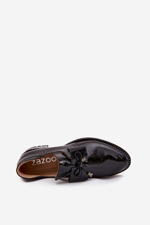 Patent Leather Women's Low Heel Shoes with Bow Zazoo 1399 Black