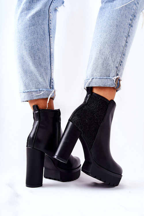 High stiletto leather boots Black Diomice