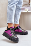Sneakersy Damskie Na Platformie Skórzane Fuksja Maciejka 06767-15