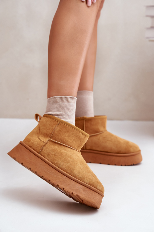 Low Women's Snow Boots On Platform Insulated With Fur Camel Saldren