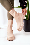 Elastic Fabric Boots On The Platform Beige Inspiration