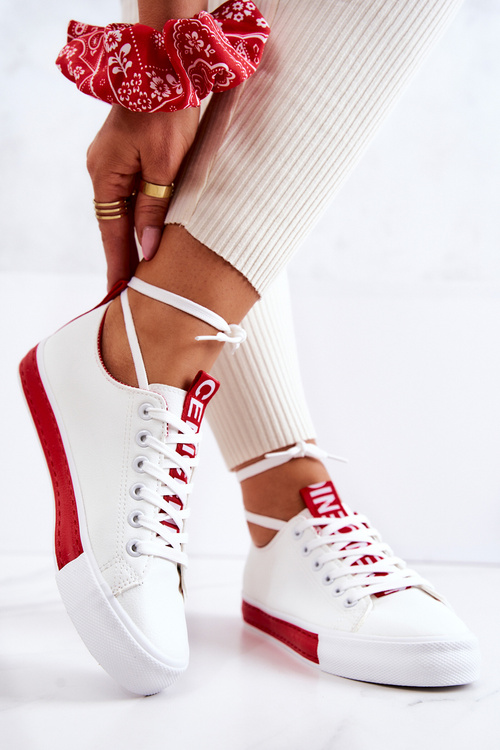 Women's Leather Sneakers White and Red Mikayla
