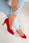 Classic Women's Pumps On A Block Heel Suede Red Eleanor