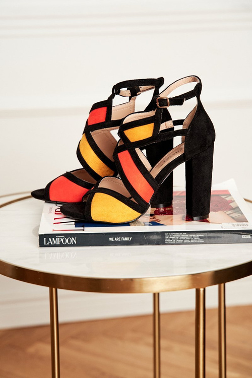 Stiletto Suede Sandals Black-Orange Emolly