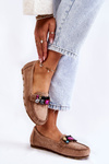 Women's suede loafers with decorations Beige Janetta