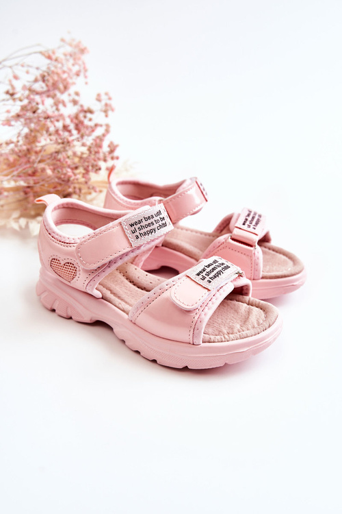 Leather Children's Sandals With Velcro Pink Amoss