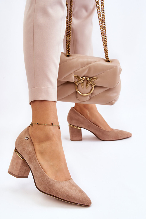 Classic Suede High Heel Pumps With Embellishments Beige Derren