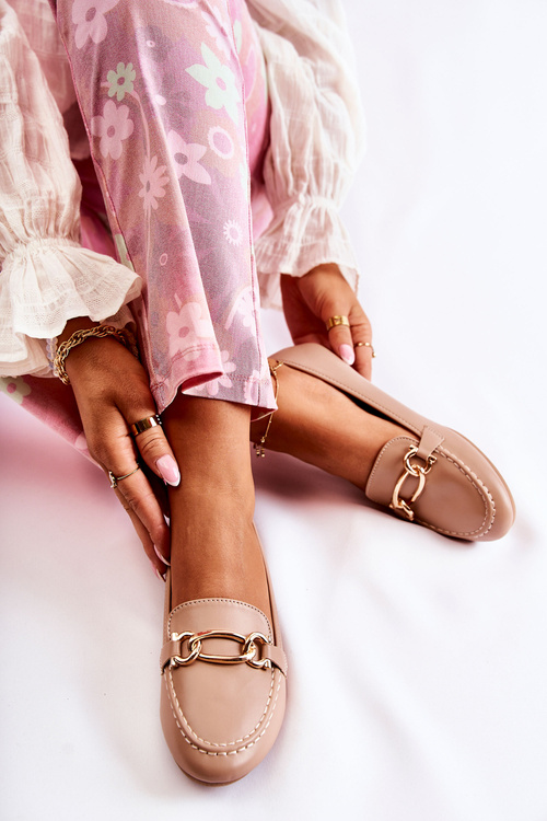 Leather Loafers With Decoration Beige Millario