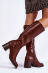 Women's Leather Boots On A Heel Brown Bremo
