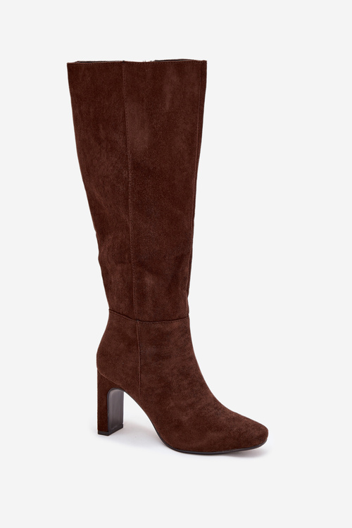Ladies heated ankle boots with heel chocolate Zamira