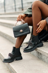 Leather Patent Ankle Boots With Decoration Slip On Warm Black Solimav