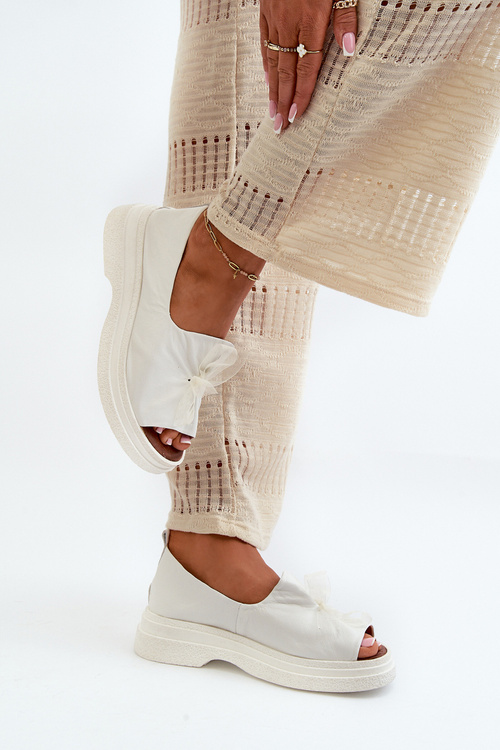 Damskie Sandały Skóra Naturalna Kokardka Białe Zazoo 2939