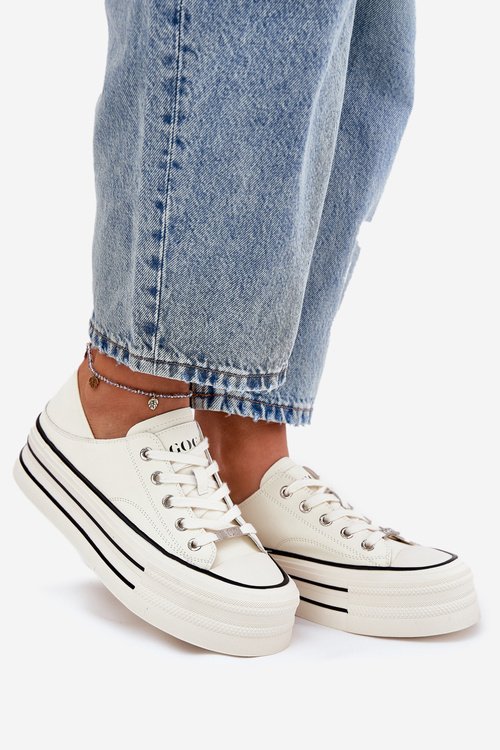 Women's Leather Sneakers On Platform GOE RR2N4106 White