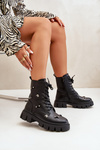 Women's Worker Boots With Decorations Eco Leather Black Cadenilla