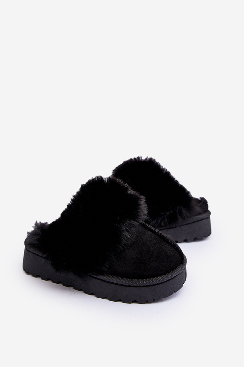 Children's Slippers With Fur Black Birasta