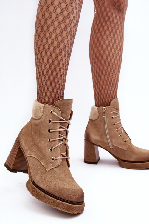 Lace-up Suede Ankle Boots Beige Lemar Flomes