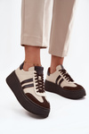 Damskie Sneakersy Skóra Naturalna Platforma Beżowo-Czekoladowe Zazoo 3775