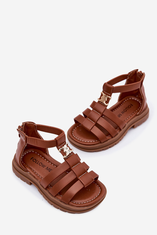 Girls gladiator sandals with gold detail brown Vesira