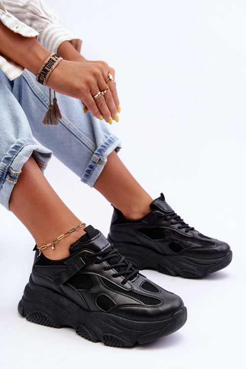 Sneakersy Damskie Masywna Platforma Czarne Agnenia WX-92