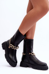 Leather High Boots with Chain Black Pugen