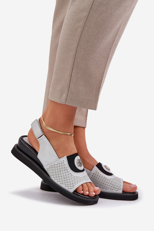 Women's wedge sandals silver Isnnoria