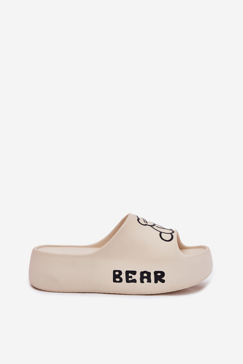 Ladies Foam Slippers On Massive Sole With Bear Light Beige Lamira