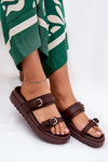 Women's Platform Sandals With Golden Buckles Brown Wernone