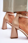 Leather Triangular Heel Sandals Beige Laura Messi 2595