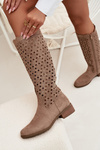 Women's Low Heel Boots with Openwork Pattern Beige Marcelline