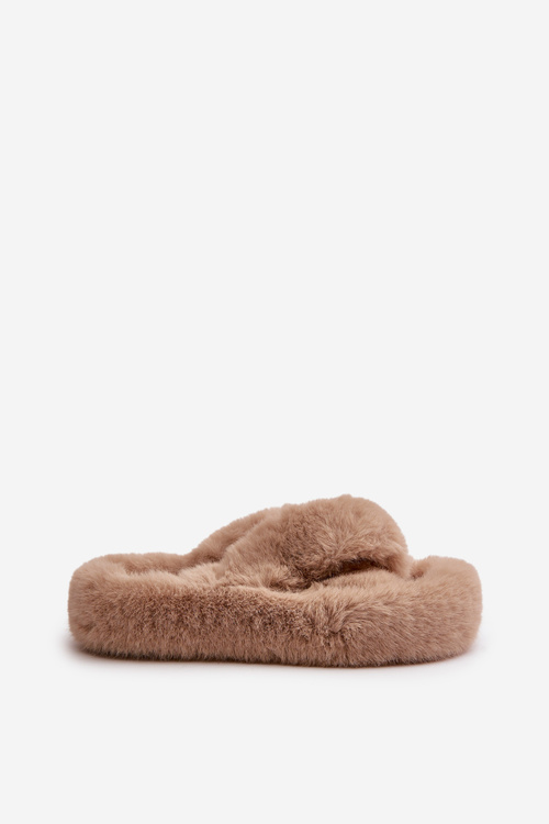 Womens Fur Slippers On Thick Sole Beige Lavitera