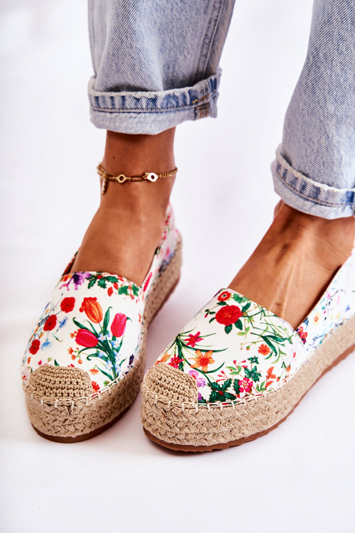 Espadryle Modne Wsuwane Kwiaty Białe Morice