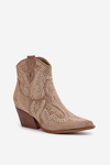 Embellished Cowboy Ankle Boots With Heel Beige Kaivina
