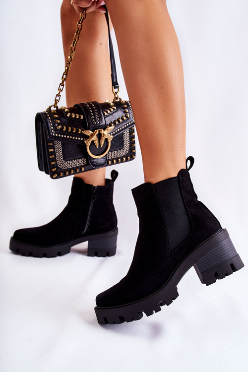 Botki Ocieplane Damskie Suwak Czarne Lenaris