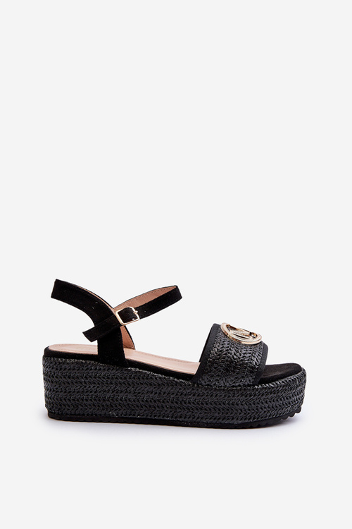 Damskie Sandały Koturn Plecionka Czarne Esalena LL91
