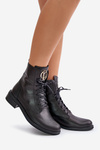 Zazoo 2955 Leather Worker Boots With Gold Detail On The Tongue Black
